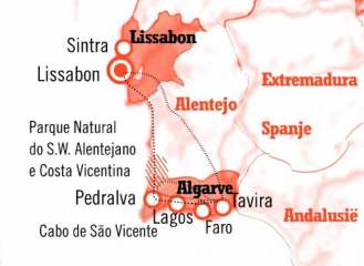 Kaart Fly Drive Lissabon en Algarve Rondreis Portugal