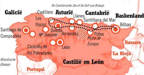 Kaart Fly Drive route Het Groene Spanje