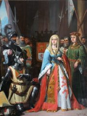 Hernan Perez del Pulgar presenteert het document van de overdracht van Granada aan Isabel la Católica