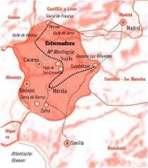 Kaart 12 daagse Rondreis Extremadura Spanje met verlenging