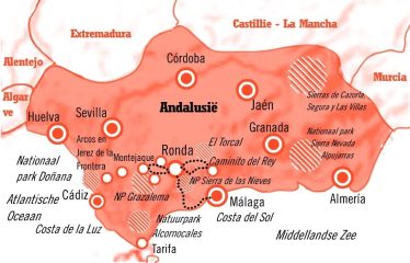 Kaart fly drive Málaga en omgeving, Andalusie 8 dagen