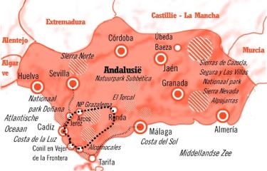 Kaart Fly Drive Andalusie 8 dagen Cádiz & Costa de la Luz